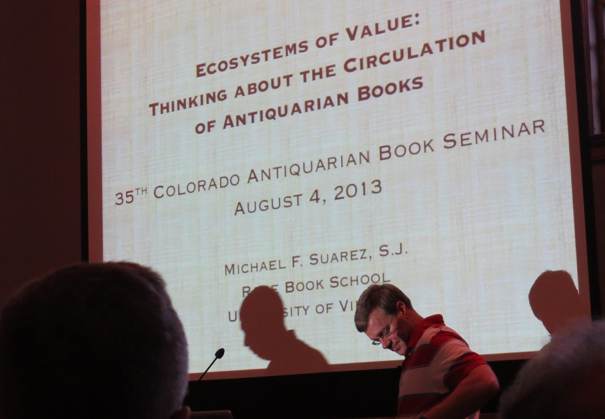 A talk by Michael Suarez, titled "Ecosystems of Value: Thinking about the Circulation of Antiquarian Books"