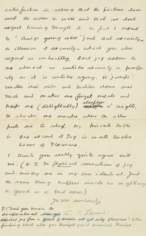 C.S. Lewis letter about his interpretation of joy