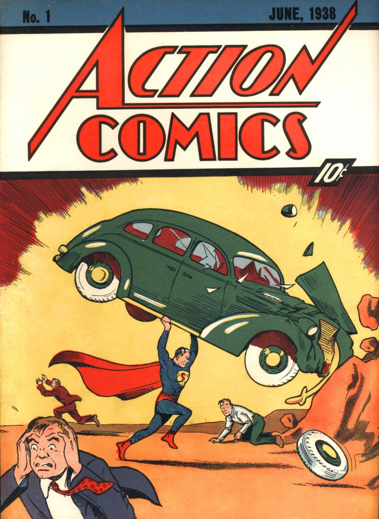 Jerry Siegel (writer) and Joe Shuster (artist), Action Comics (No. 1, June 1938). Published by Detective Comics, Inc., New York. Courtesy of Metropoliscomics.com.
