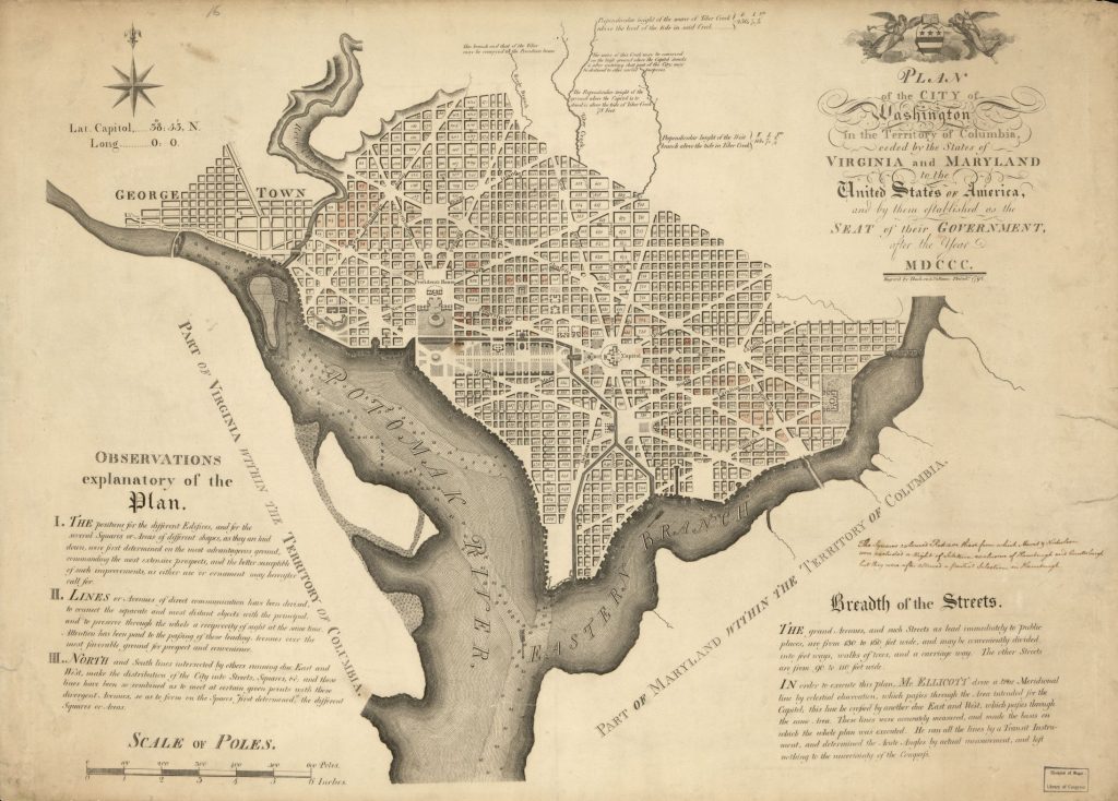 early 19th century embroidered map of D.C. 