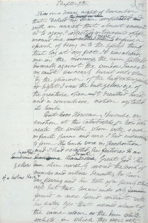 Página manuscrita de 'Frankenstein'  de Mary Shelley