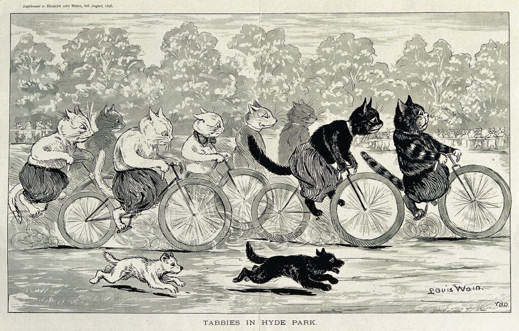 louis wain cats on bikes